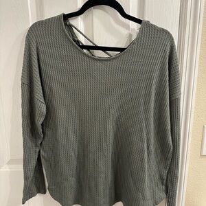Charlotte Russe Green Ribbed 3/4 Sleeve Shirt with Criss Cross Back Size Large